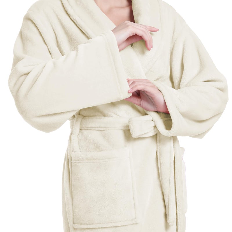 Eonkasp Plush Soft Robes for Women, Premium Fleece Womens Robe Cozy Warm Bathrobe, Cream, S-M - Image 3