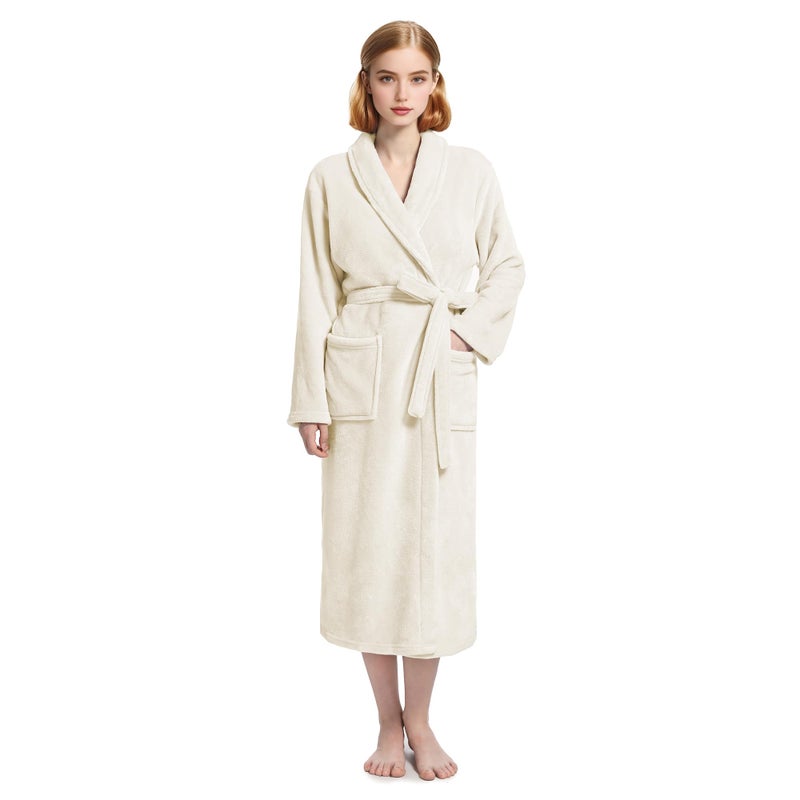 Eonkasp Plush Soft Robes for Women, Premium Fleece Womens Robe Cozy Warm Bathrobe, Cream, S-M - Image 1