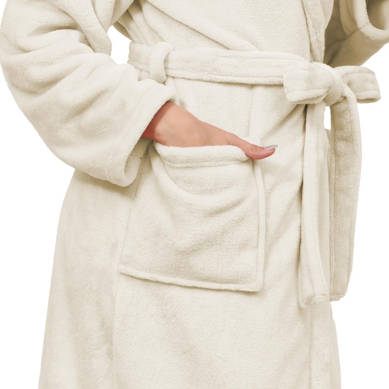 Eonkasp Plush Soft Robes for Women, Premium Fleece Womens Robe Cozy Warm Bathrobe, Cream, S-M - Image 4