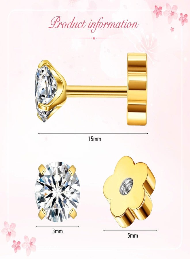 VDKIDKT Flower Screw Back Birthstone Stud Earrings for Women Girls, 3mm G23 Tiny CZ Flat Back Stud Earrings, Screw Back Helix Earrings (Gold, 5.May-Emerald) - Image 4