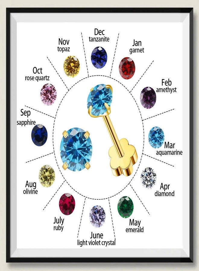 VDKIDKT Flower Screw Back Birthstone Stud Earrings for Women Girls, 3mm G23 Tiny CZ Flat Back Stud Earrings, Screw Back Helix Earrings (Gold, 5.May-Emerald) - Image 2