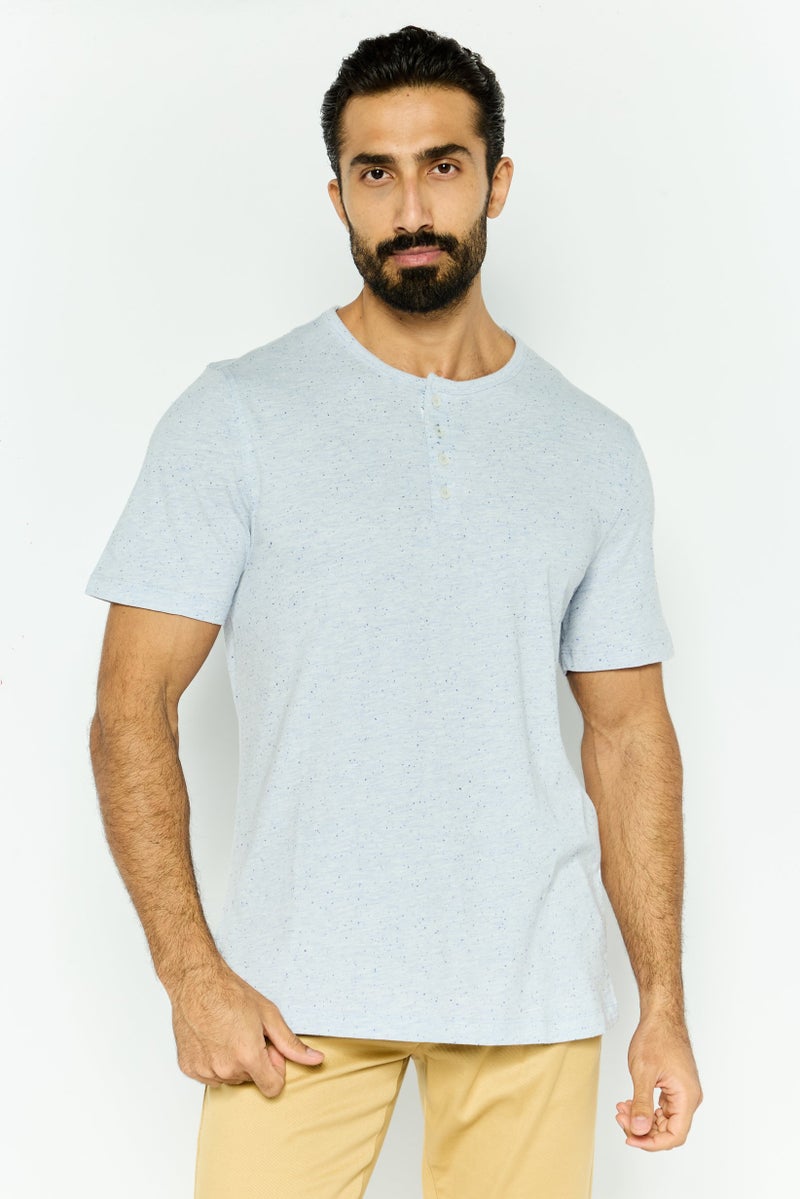 Project Essentials Men Crew Neck Short Sleeve Textured T Shirt, Light Blue - Image 1