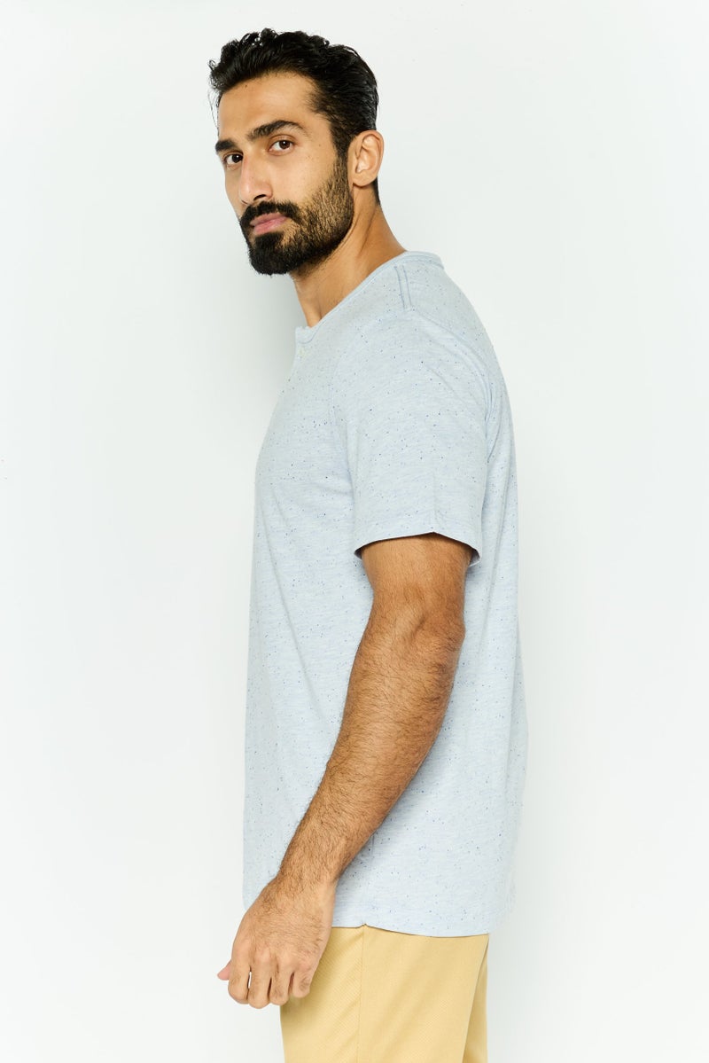 Project Essentials Men Crew Neck Short Sleeve Textured T Shirt, Light Blue - Image 2