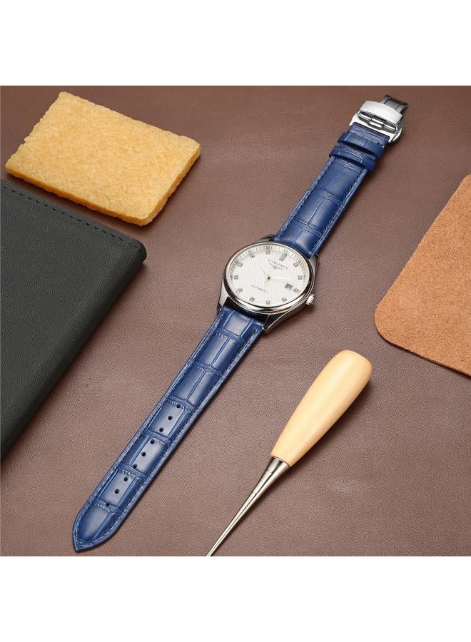 MORANO Quick Release Leather Watch Bands Deployment Butterfly Buckle 18mm 20mm 22mm 24mm Blue Black Brown Calfskin Replacement Watch Strap for Men & Women - Image 2