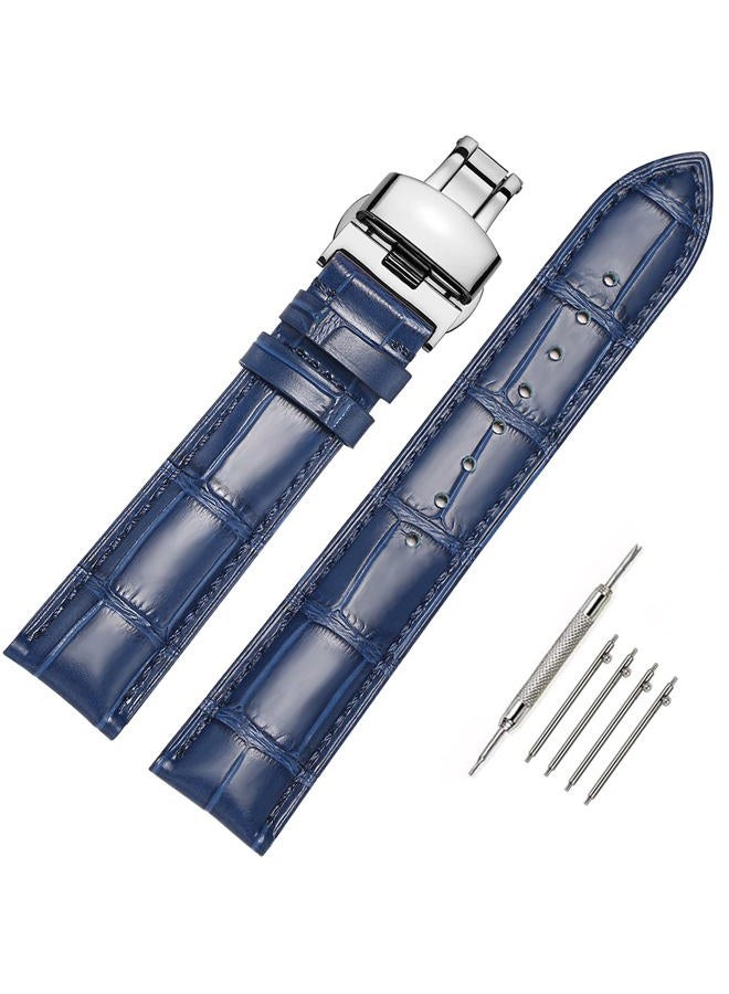 MORANO Quick Release Leather Watch Bands Deployment Butterfly Buckle 18mm 20mm 22mm 24mm Blue Black Brown Calfskin Replacement Watch Strap for Men & Women - Image 1