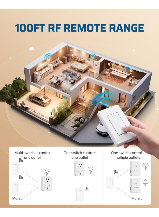 DEWENWILS Remote Control Outlet Wireless Wall Mounted Light Switch Electrical Plug in On Off Power Switch for Lamp Fan Household Appliance No Wiring 100 Feet RF Range ETL Listed Programmable - Image 3