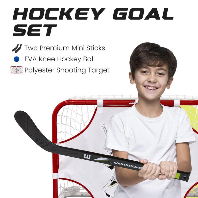 Winnwell Mini Hockey Goal Set - Indoor Hockey Training Equipment - Includes 2 Mini Sticks, 1 Ball, 1 Net Goal & Shooting Target - Image 2
