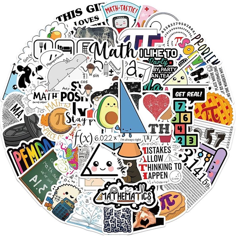 LHST 50Pcs Math Stickers Pack Aesthetic Vinyl Waterproof Studying Mathematics Sticker Decals for Water Bottle,Laptop,Phone,Skateboard,Scrapbooking,Bumper Gifts for Kids Teens Adults for Party Supply Favor - Image 1