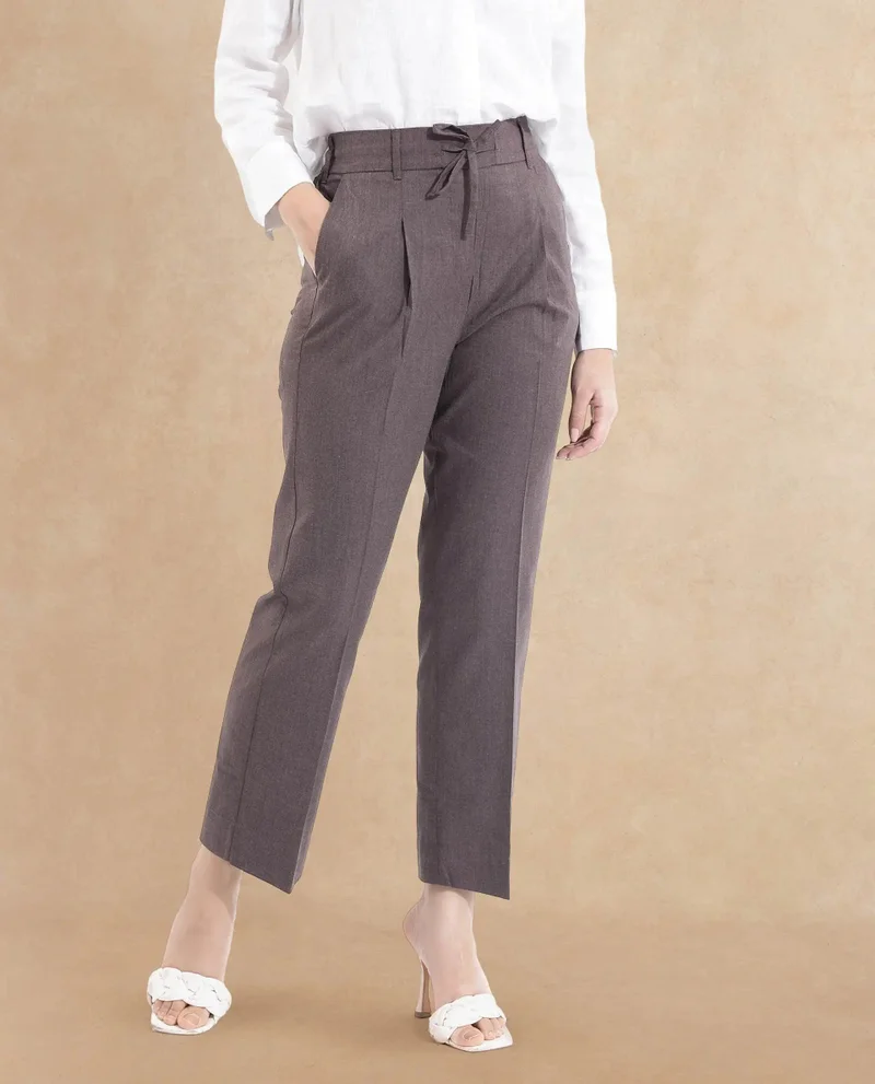 Rareism Women's Tie-Up Closure Straight Fit Ankle-Length Trouser