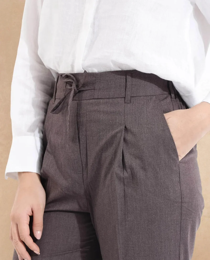 Rareism Women's Tie-Up Closure Straight Fit Ankle-Length Trouser