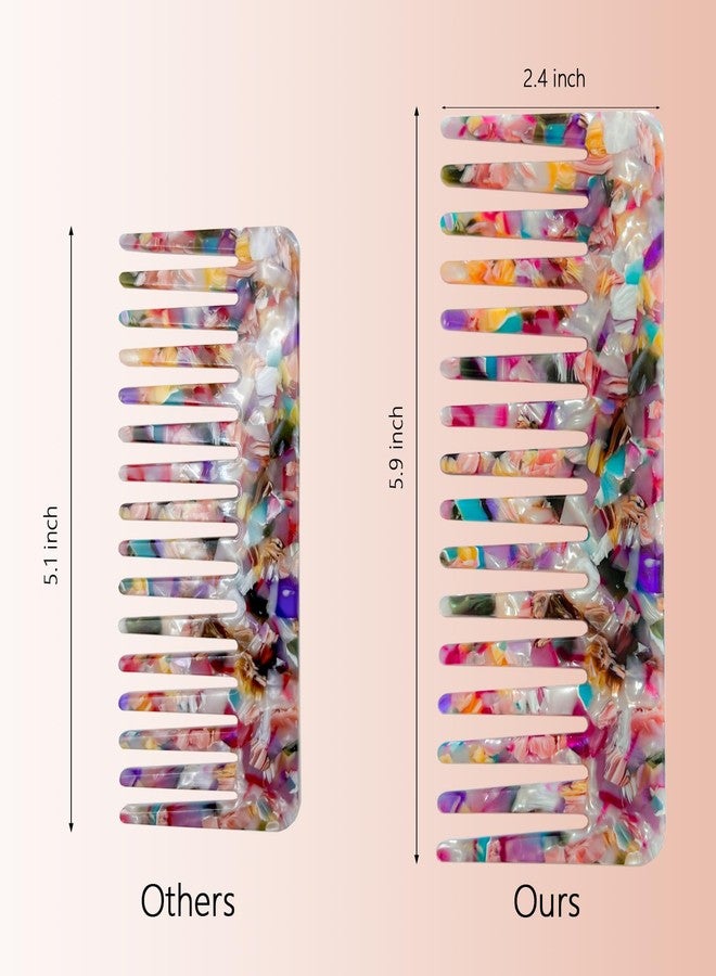 Belolvar 2pcs Large Acetate Wide Tooth Comb for Women, No Handle Detangling Combs Shower Wet Dry Comb for Thick Curly Wavy Hair (Rainbow-colored, Cream) - Image 2