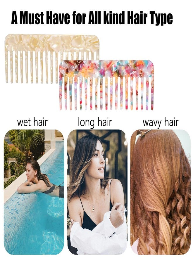 Belolvar 2pcs Large Acetate Wide Tooth Comb for Women, No Handle Detangling Combs Shower Wet Dry Comb for Thick Curly Wavy Hair (Rainbow-colored, Cream) - Image 4