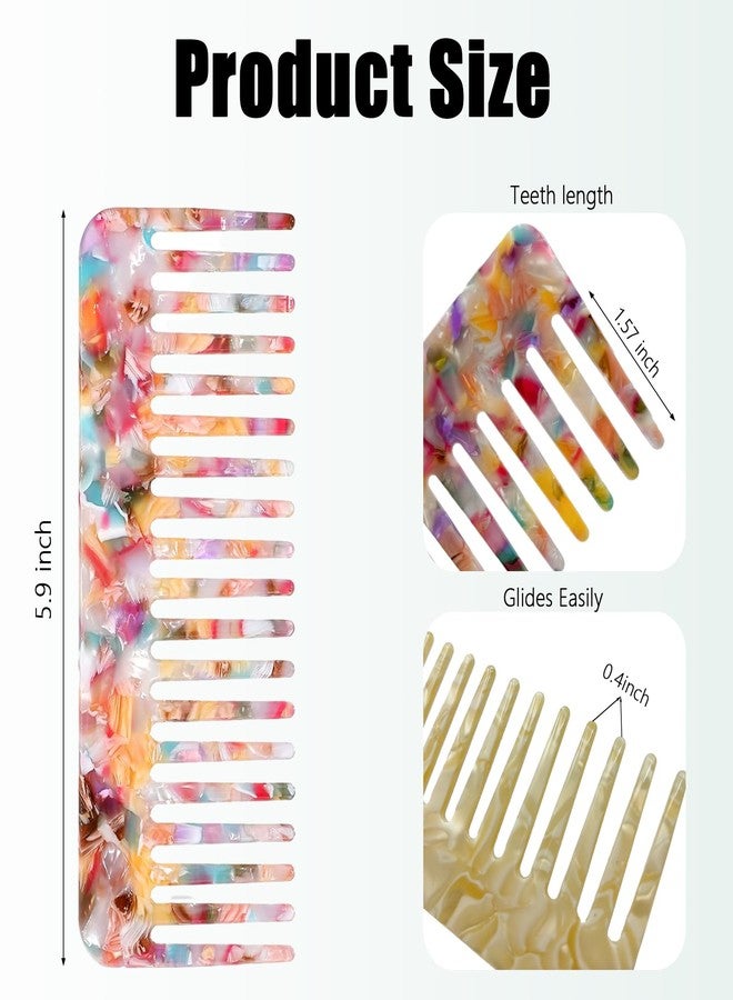 Belolvar 2pcs Large Acetate Wide Tooth Comb for Women, No Handle Detangling Combs Shower Wet Dry Comb for Thick Curly Wavy Hair (Rainbow-colored, Cream) - Image 3