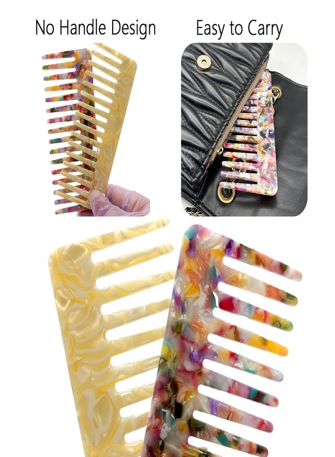 Belolvar 2pcs Large Acetate Wide Tooth Comb for Women, No Handle Detangling Combs Shower Wet Dry Comb for Thick Curly Wavy Hair (Rainbow-colored, Cream) - Image 5