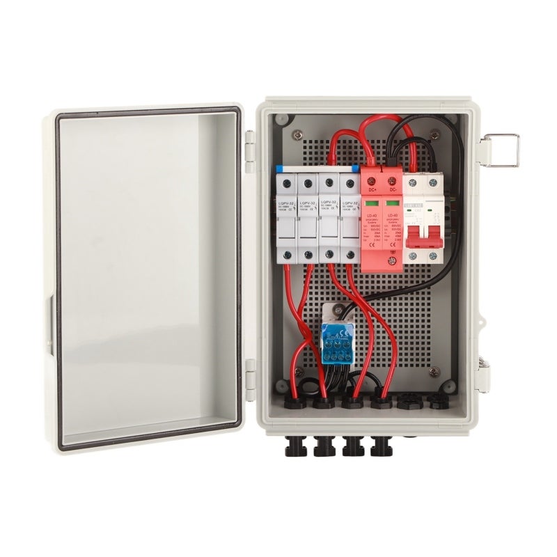 PV Combiner Box: 4 String 500V DC IP65 Waterproof Flame Retardant - 63A Circuit Breaker 4pcs 15A Fuses Solar Combiner Box for Outdoor RV Off Grid Solar Panel Array - Image 2