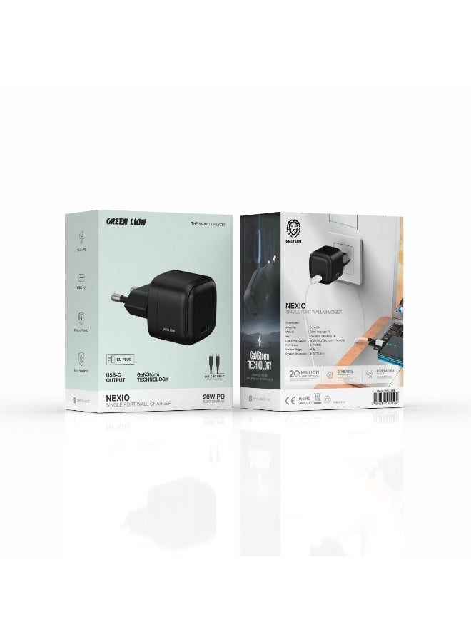 GREEN LION NEXIO Single Port Wall Charger EU Plug 20W 1C C To C / Charging Protection / USB-C Port -Black - Image 3
