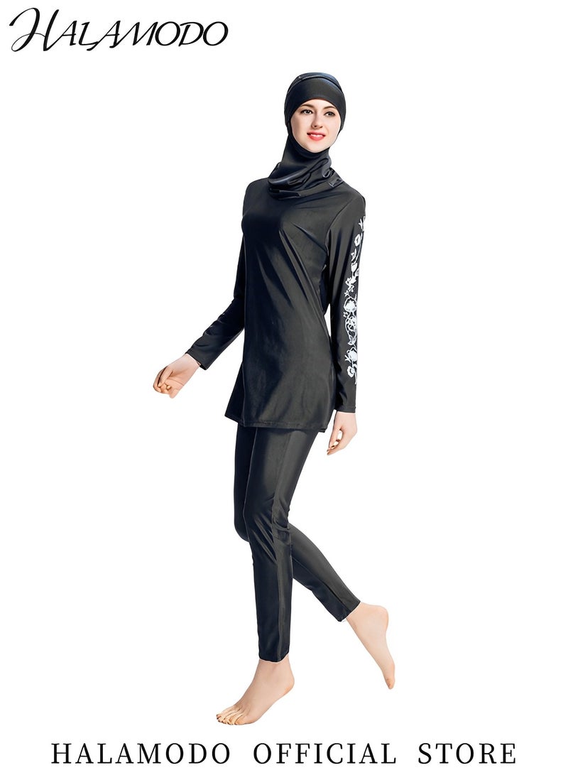 HALAMODO Women's Muslim Swimsuit Set with Swimming Cap Full Coverage Swimwear Islamic Hijab Swimming Swim Suit Long Sleeve Swimsuits  - Image 4