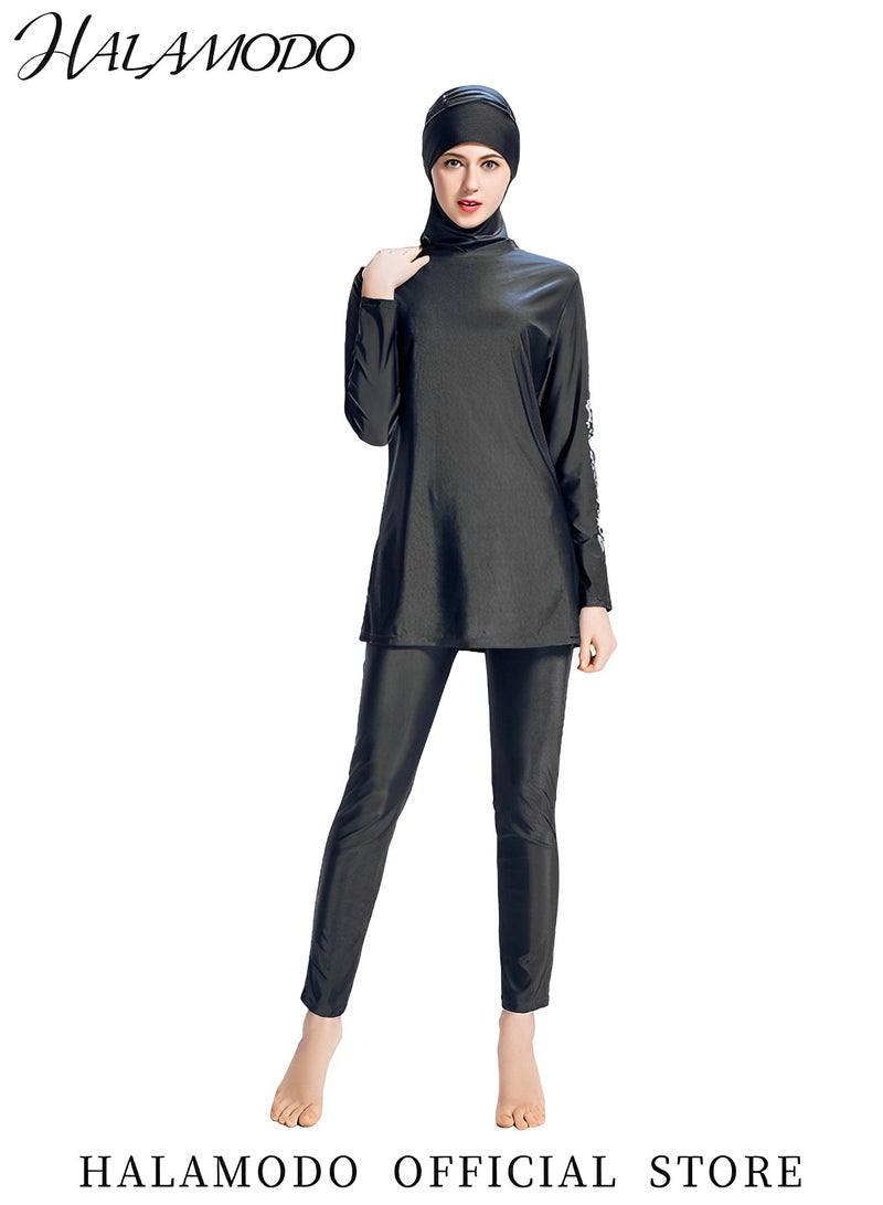 HALAMODO Women's Muslim Swimsuit Set with Swimming Cap Full Coverage Swimwear Islamic Hijab Swimming Swim Suit Long Sleeve Swimsuits  - Image 5
