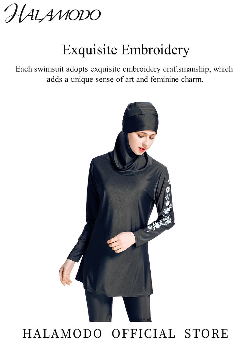 HALAMODO Women's Muslim Swimsuit Set with Swimming Cap Full Coverage Swimwear Islamic Hijab Swimming Swim Suit Long Sleeve Swimsuits  - Image 2