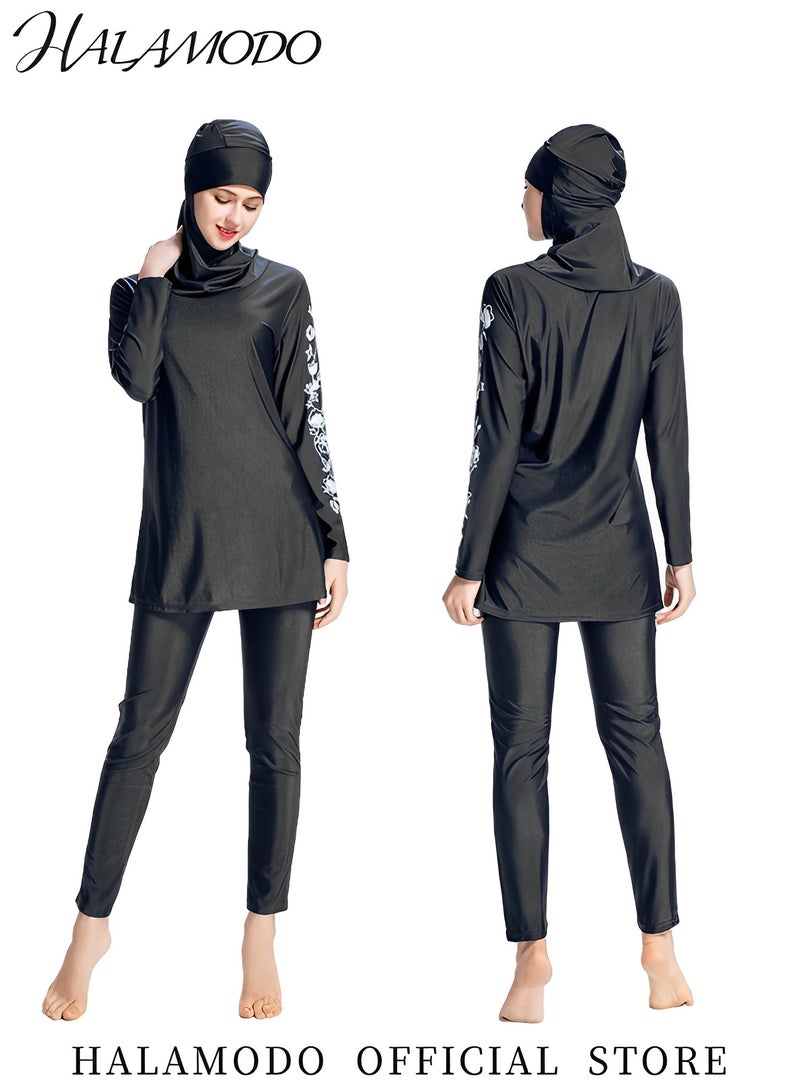HALAMODO Women's Muslim Swimsuit Set with Swimming Cap Full Coverage Swimwear Islamic Hijab Swimming Swim Suit Long Sleeve Swimsuits  - Image 3