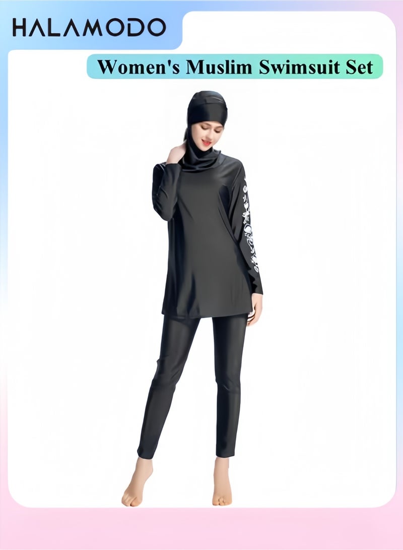 Halamodo طقم ملابس سباحة إسلامية للنساء مع قبعة سباحة، ملابس سباحة تغطي كامل الجسم، ملابس سباحة إسلامية للحجاب، ملابس سباحة بأكمام طويلة - Image 1