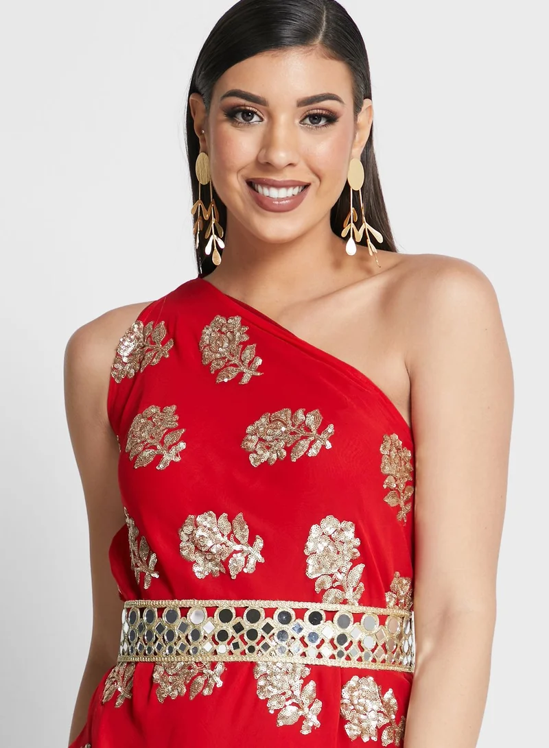 The Arab Crab Embroidered One Shoulder Dress