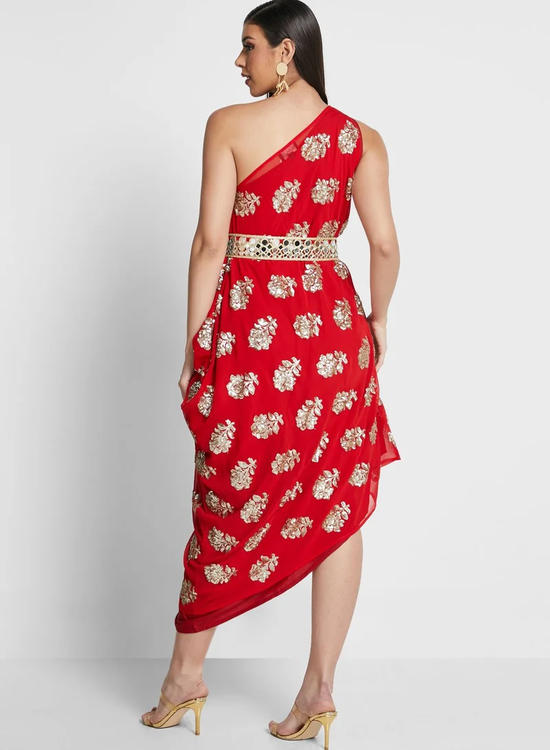 The Arab Crab Embroidered One Shoulder Dress