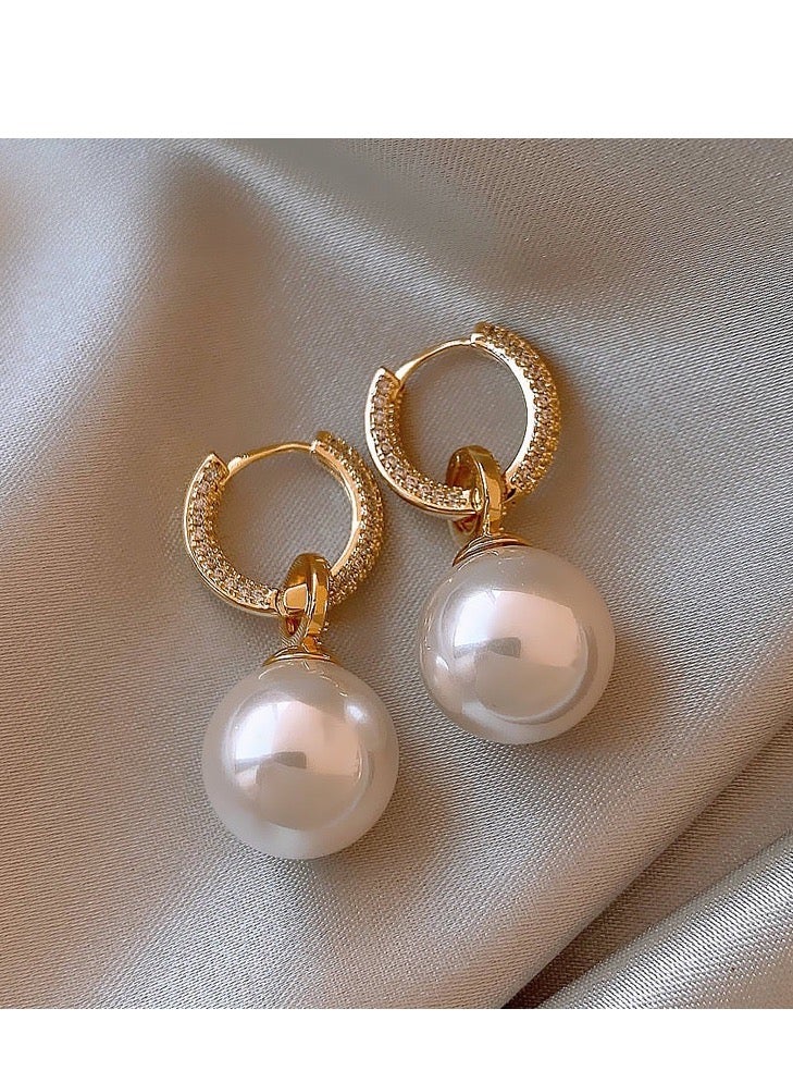 أقراط اللؤلؤ الزركون الماس الكامل - Image 1