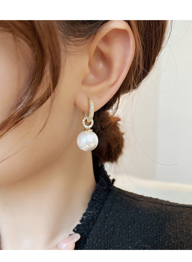 أقراط اللؤلؤ الزركون الماس الكامل - Image 2