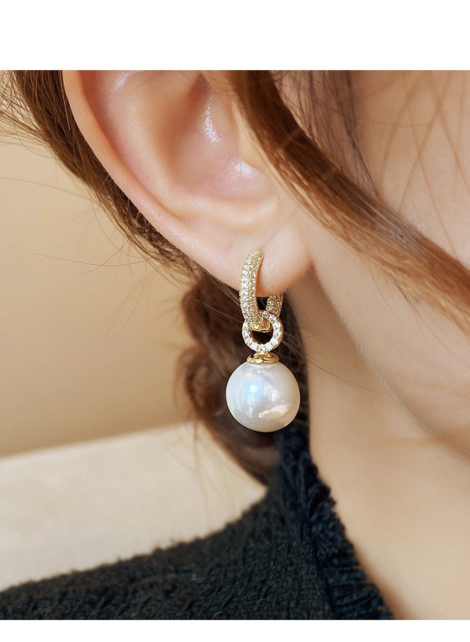 أقراط اللؤلؤ الزركون الماس الكامل - Image 3