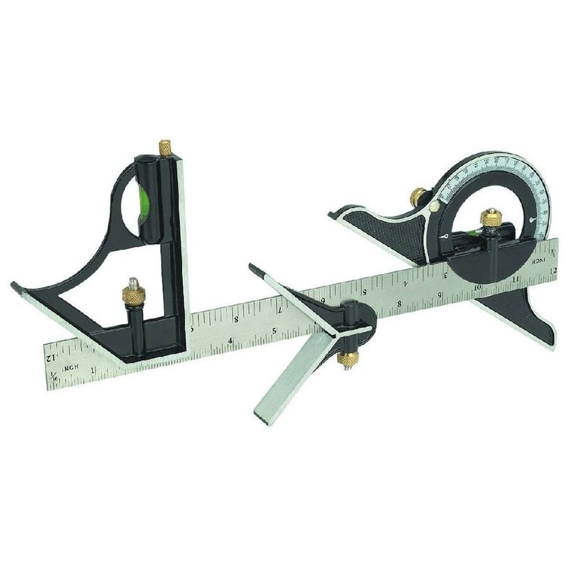 12 Combination Tri Square Set Angle Finder  Protractor Level SAE  Metric