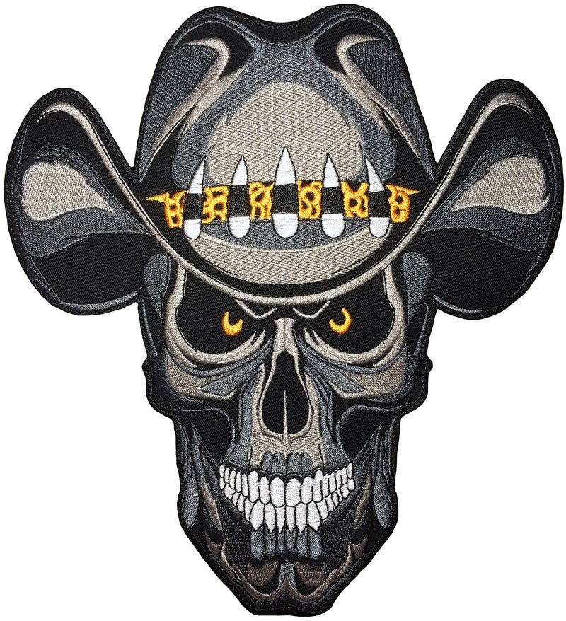 Large Size Papapatch Cowboy Hat Skull Dead Ghost Zombie Death Biker Rider Motorcycle Jacket Vest Costume Embroidered Sew on Iron on Patch IronCowboySkullGreyLarge