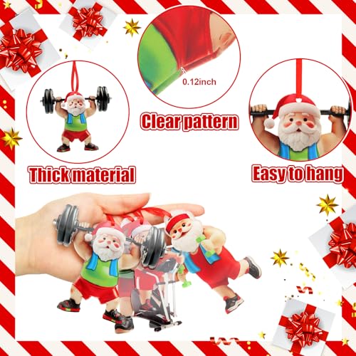Syhood 24 Pcs Gym Christmas Ornaments Weightlifter Workout Fitness Ornaments for Christmas Tree Santa Double-Sided Acrylic Dumbbell Workout Gifts for Gym Lovers (Santa) - Image 3