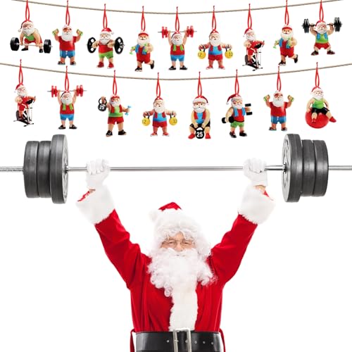 Syhood 24 Pcs Gym Christmas Ornaments Weightlifter Workout Fitness Ornaments for Christmas Tree Santa Double-Sided Acrylic Dumbbell Workout Gifts for Gym Lovers (Santa) - Image 4