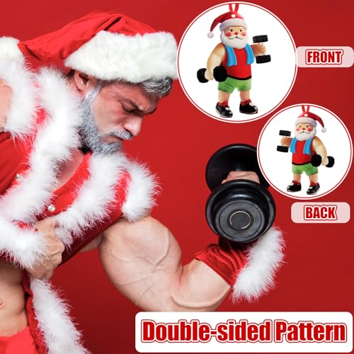 Syhood 24 Pcs Gym Christmas Ornaments Weightlifter Workout Fitness Ornaments for Christmas Tree Santa Double-Sided Acrylic Dumbbell Workout Gifts for Gym Lovers (Santa) - Image 5