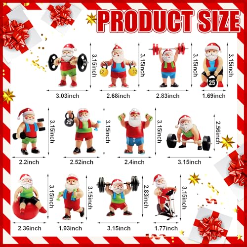 Syhood 24 Pcs Gym Christmas Ornaments Weightlifter Workout Fitness Ornaments for Christmas Tree Santa Double-Sided Acrylic Dumbbell Workout Gifts for Gym Lovers (Santa) - Image 2