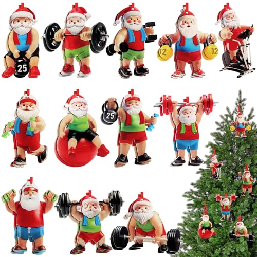 Syhood 24 Pcs Gym Christmas Ornaments Weightlifter Workout Fitness Ornaments for Christmas Tree Santa Double-Sided Acrylic Dumbbell Workout Gifts for Gym Lovers (Santa) - Image 1