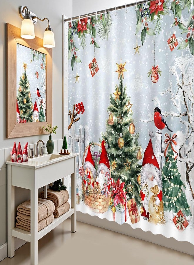 Mocsicka Christmas Gnome Shower Curtain Cute Christmas Tree Gnome Bathroom Shower Curtain Winter Holiday Shower Curtains Bathtub Decor with 12 Hooks 72 X 72 Inches - Image 4