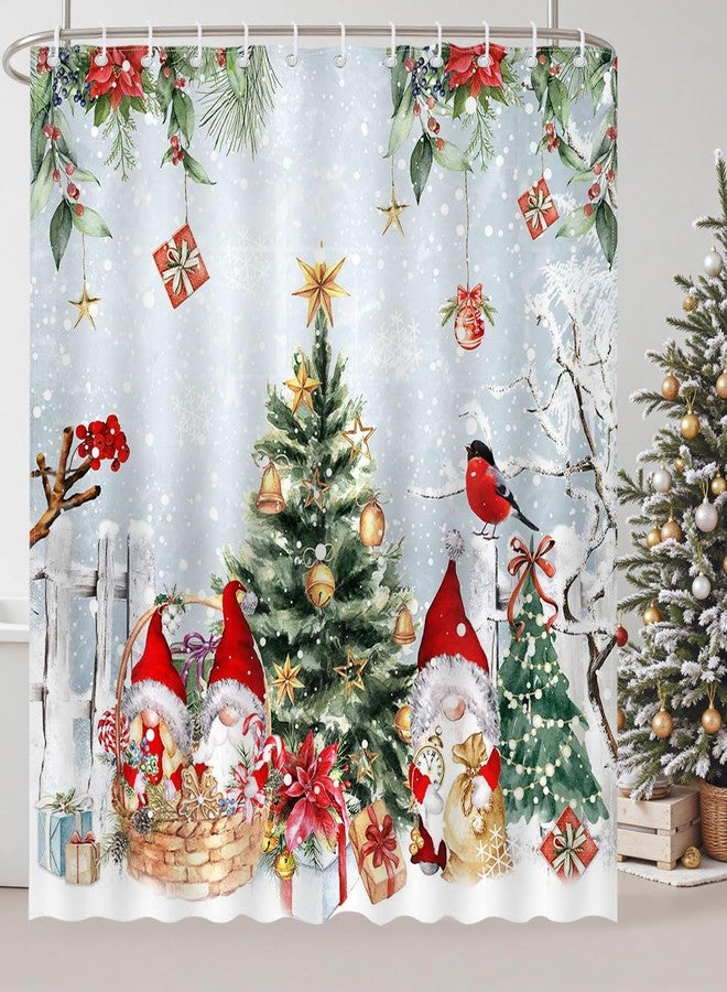 Mocsicka Christmas Gnome Shower Curtain Cute Christmas Tree Gnome Bathroom Shower Curtain Winter Holiday Shower Curtains Bathtub Decor with 12 Hooks 72 X 72 Inches - Image 2