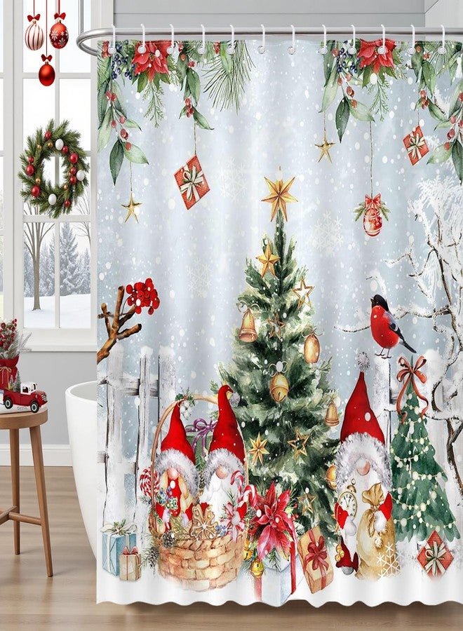 Mocsicka Christmas Gnome Shower Curtain Cute Christmas Tree Gnome Bathroom Shower Curtain Winter Holiday Shower Curtains Bathtub Decor with 12 Hooks 72 X 72 Inches - Image 1