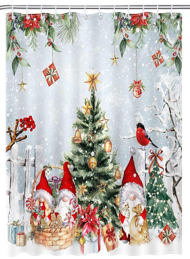 Mocsicka Christmas Gnome Shower Curtain Cute Christmas Tree Gnome Bathroom Shower Curtain Winter Holiday Shower Curtains Bathtub Decor with 12 Hooks 72 X 72 Inches - Image 3