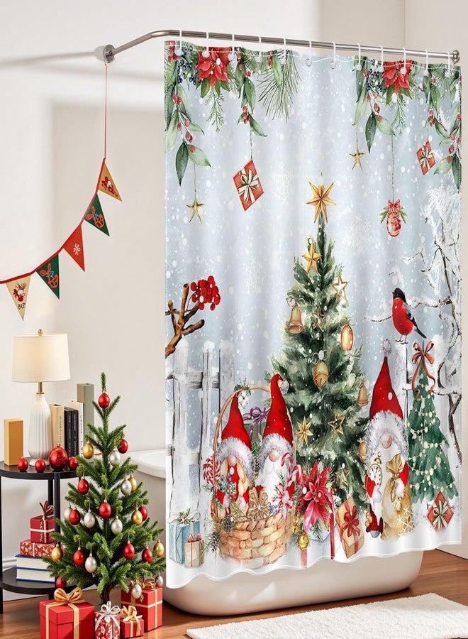 Mocsicka Christmas Gnome Shower Curtain Cute Christmas Tree Gnome Bathroom Shower Curtain Winter Holiday Shower Curtains Bathtub Decor with 12 Hooks 72 X 72 Inches - Image 5