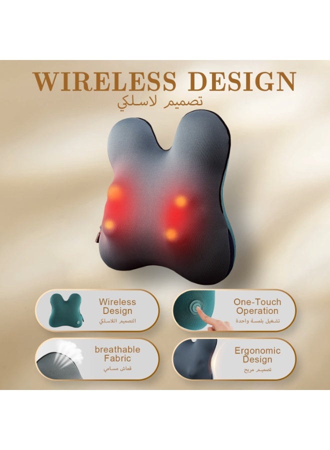 NONK Wireless Back Massager with Heat, Portable & Cordless Back And Neck Pillow Massager cushion, Cervical Spine Neck Waist Shoulder Lumbar Back Body For Muscle Deep Tissue Pain Relief Chairs Cars Cushion Multifunctional Body Massage Pillow - Image 5