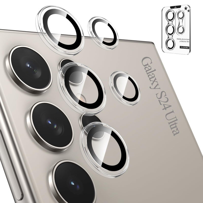 Tensea (3+2PCS for Samsung Galaxy S24 Ultra 5G Camera Lens Protector, 9H Tempered Glass Camera Cover Screen Protector Metal Individual Ring for S24 Ultra 5G 2024 [Installation Tray][Case Friendly] - Image 1