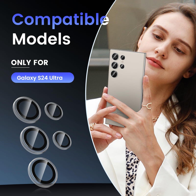 Tensea (3+2PCS for Samsung Galaxy S24 Ultra 5G Camera Lens Protector, 9H Tempered Glass Camera Cover Screen Protector Metal Individual Ring for S24 Ultra 5G 2024 [Installation Tray][Case Friendly] - Image 2