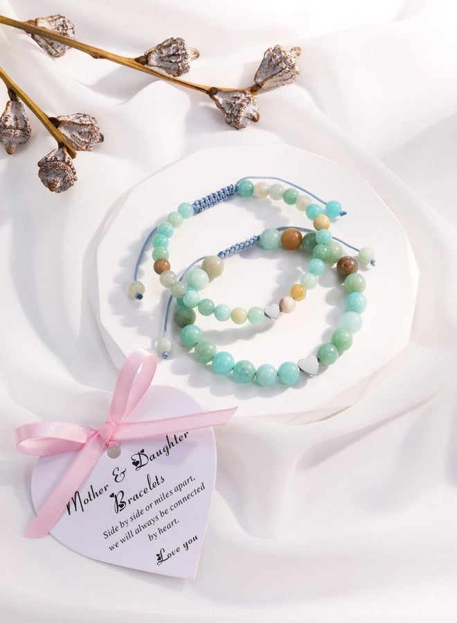 Jovivi 2pcs Mother Daughter Bracelets, Natural Green Aventurine Healing Crystal Stone Beaded Bracelet Adjustable for Mom Mother Daughter Mother's Day Gifts Jewelry - Image 3