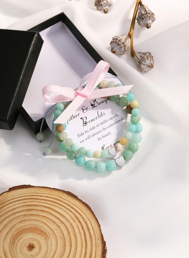 Jovivi 2pcs Mother Daughter Bracelets, Natural Green Aventurine Healing Crystal Stone Beaded Bracelet Adjustable for Mom Mother Daughter Mother's Day Gifts Jewelry - Image 2
