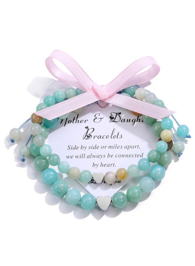 Jovivi 2pcs Mother Daughter Bracelets, Natural Green Aventurine Healing Crystal Stone Beaded Bracelet Adjustable for Mom Mother Daughter Mother's Day Gifts Jewelry - Image 1