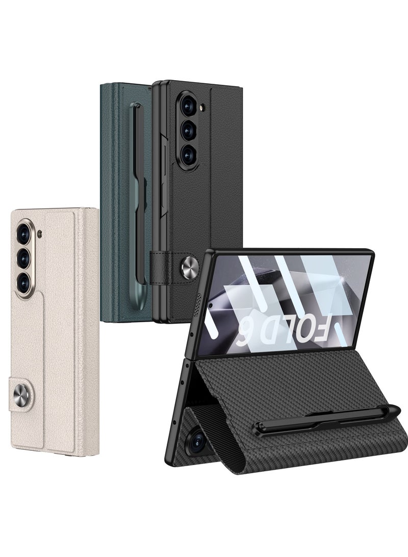 ليكا جراب جلد قابل للطي لهاتف سامسونج جالكسي Z Fold 6 مع فتحة مدمجة للقلم S، تشطيب جلدي فاخر، تصميم مقاوم للصدمات لحماية أنيقة وقابلة للطي - أسود - Image 2