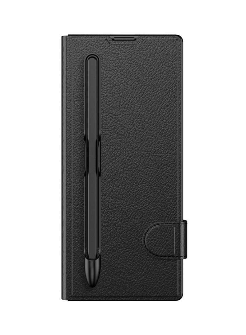 ليكا جراب جلد قابل للطي لهاتف سامسونج جالكسي Z Fold 6 مع فتحة مدمجة للقلم S، تشطيب جلدي فاخر، تصميم مقاوم للصدمات لحماية أنيقة وقابلة للطي - أسود - Image 3